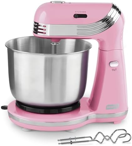 Dash Everyday Stand Mixer - Compact Tilt-Head Stand Mixer for Everyday Recipes - 6-Speed Power with Stainless Steel Bowl - Pink, 3-Quart