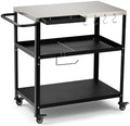 Outdoor Grill Cart Table, Pizza Oven Stand with Casters, Silver