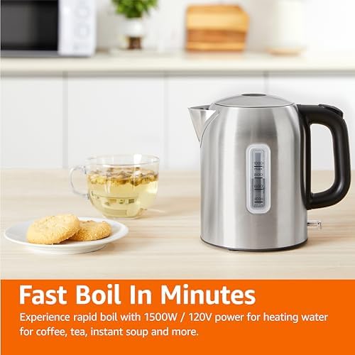 Amazon Basics Electric Kettle, Tea Kettle & Water Boiler with Auto Shut-Off, Boil Dry Protection, Strix Thermostat, BPA-Free, 1500W, 1.1Qt (1L), Stainless Steel, New Model, Black & Silver - Image 7