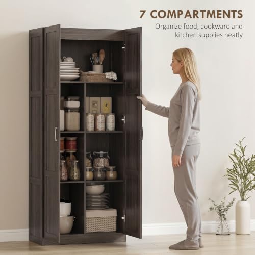 HOMCOM 71" Tall Kitchen Pantry Cabinet with 4 Adjustable Shelves Espresso