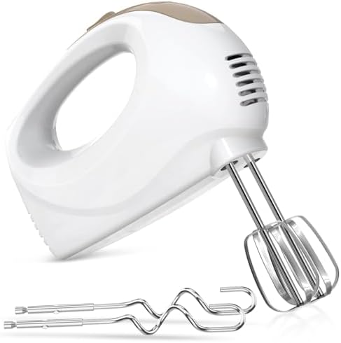 Showvigor Electric Hand Mixer with 5 Stainless Steel Whisks,5 Speed, White