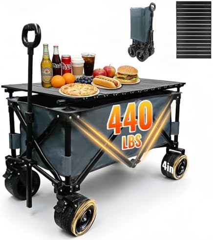Collapsible Foldable Wagon Cart with Big Wheels and Tabletop