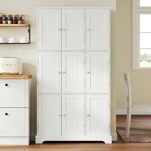 ChooChoo 63.2" Tall Bathroom Storage Cabinet with 9 Doors, Pantry Cabinet
