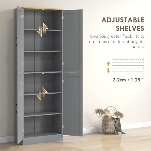 HOMCOM 67" Freestanding Kitchen Pantry 4-Door Cabinet Distressed Gray