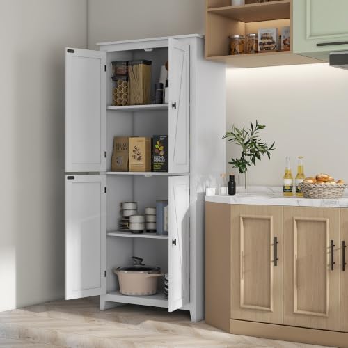 HOMCOM 72" Freestanding Kitchen Pantry Cabinet, Farmhouse 4-Door White