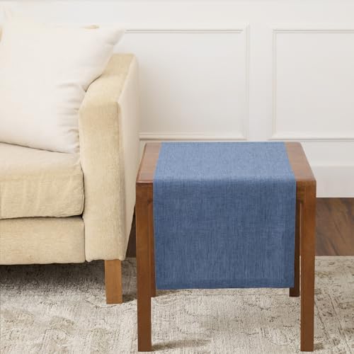 Solino Home 100% Linen Table Runner Blue Denim Woven, Athena 14 x 36 in