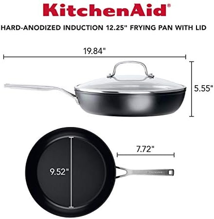 KitchenAid Induction Nonstick Frying Pan with Lid, 12.25-Inch, Matte Black