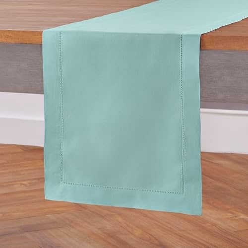 Solino Home Cotton Linen Dining Table Runner Pastel Turquoise, 14 x 48 in