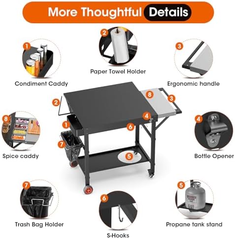 Pizza Oven Table for Ooni Pizza Ovens, Grill Cart Table with Topping