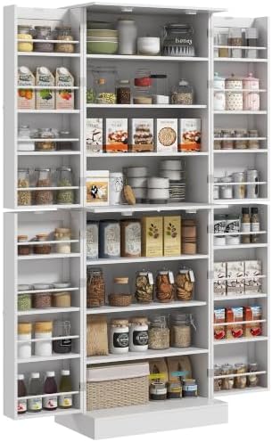 HOMCOM 65" Kitchen Pantry Storage Cabinet 16 Door Shelves White