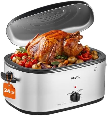 VEVOR Electric Roaster Oven, 24 Qt 1450W, Turkey Roasting Pan, 3 Food Trays