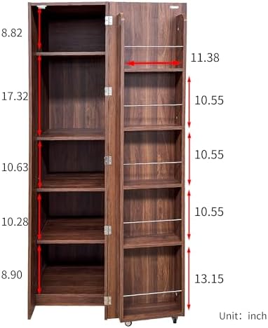 KEIKI 21.65" W Slim Kitchen Pantry Storage Cabinet with Door-Side Rack & Shelves, Tall Narrow Freestanding Sideboard Wood Hutch Food Pantries Cupboard for Coffee Bar, Dining Room