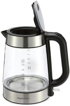 Amazon Basics Electric Kettle with Glass Carafe for Tea and Coffee, BPA-Free, Fast Boiling, Auto Shut-Off, Boil-Dry Protection, Water Level Indicator, 1.7 Liter, 1500W, Black and Silver - Image 4