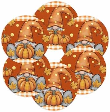 Fall Round Placemats Set of 6 Thanksgiving Pumpkin Gnome Place Mats Washable Woven Placemat Maple Leaf Orange Buffalo Plaid Circle Braided Table Mat for Kitchen Dining Holiday Party Fall Decor 15 Inch