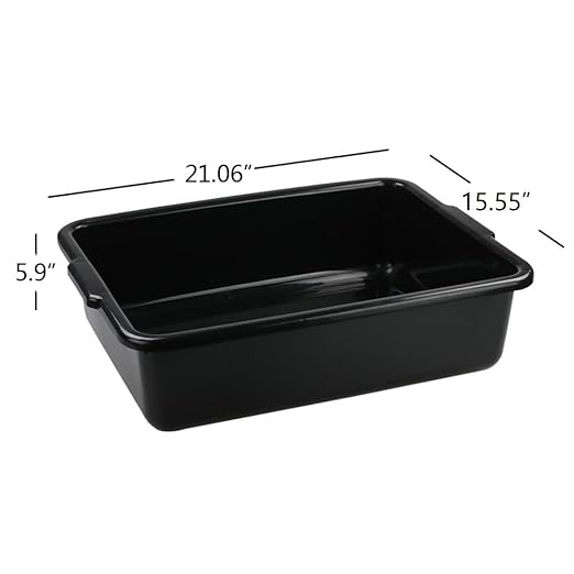 4-Pack Plastic Storage Bin, Bus Utility Tub, Heavy Duty Commercial Dishwashing Box for Restaurant Kitchen Organization and Storage, 24L, Black