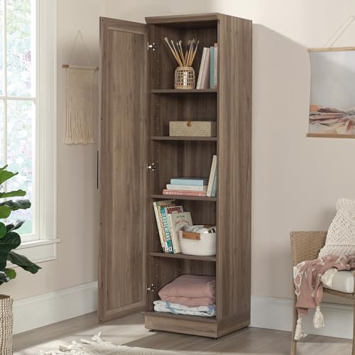 Sauder HomePlus Kitchen Pantry Storage Cabinet Slim Single Door with Adjustable Shelves, Living Room Storage Cabinet, in Salt Oak