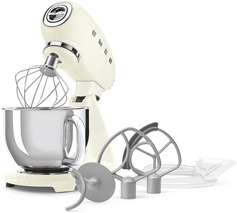 SMEG SMF05 Forte 5-Qt Stand Mixer with 750W Motor, Smooth Start & SteadyMix, Flex Edge Beater, 10 Speeds, Stainless Steel Bowl – Retro 50’s Style Planetary Mixer for Dough, Baking & Desserts-Cream