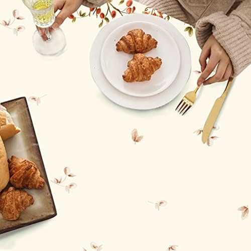 Fall Thanksgiving Double Border Decoration Tablecloth,Turkey & Pumpkin Harvest Tablecloths, Waterproof Table Cover for Dinner Kitchen Party Holiday Decorations, 60"x 120" Oblong/Rectangle