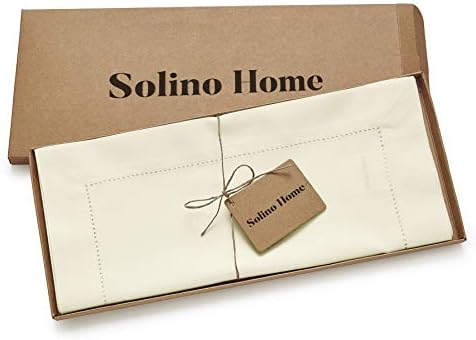 Solino Home Cotton Linen Table Runner Ivory Hemstitch, 14 x 72 in