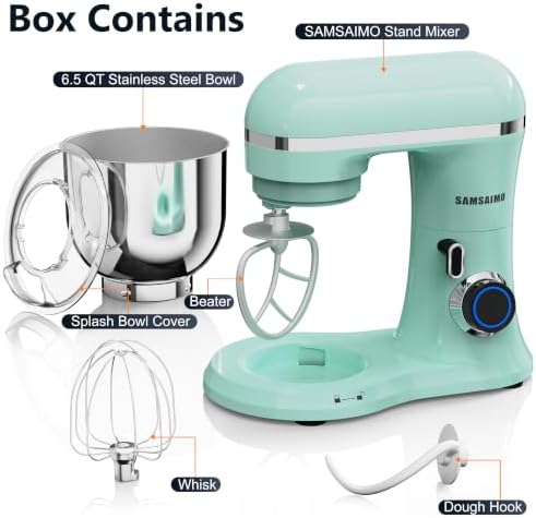 Stand Mixer, 6.5QT Tilt-Head Electric Kitchen Mixer 660W, 10-Speed Household food mixer with 304 Stainless Steel Bowl, Bread Cake Mixer include Dishwasher Safe Dough Hook, Beater and Whisk