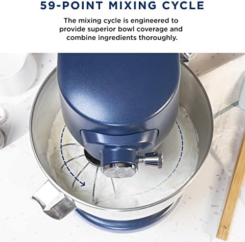 GE Tilt-Head Electric Stand Mixer | 7-Speed, 350-Watt Motor | Includes 5.3-Quart Bowl, Flat Beater, Dough Hook, Wire Whisk & Pouring Shield | Countertop Kitchen Essentials | Sapphire Blue
