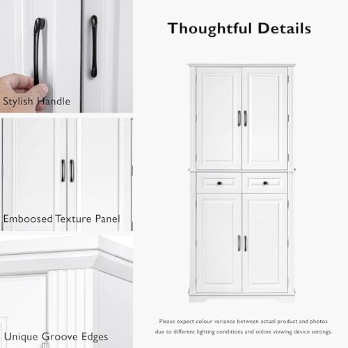 Merax 71" Kitchen Pantry Cabinet with Pull Out Organizers, White