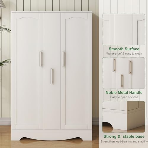 kepptory 47" Kitchen Pantry Cabinet with Adjustable Shelves and Drawer, Buffet Cupboards Storage Cabinet for Home Office Use (White, 16" D x 30" W x 47" H)