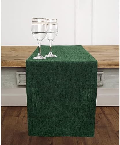 Solino Home 100% Pure Linen Table Runner Green Long, Athena 14 x 156 in