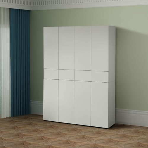 67-Inch Multi-Functional Kitchen Pantry Cabinet with 4 Doors, 3 Adjustable Shelves, 2 Cabinets with 1 Drawer – Elegant Freestanding Farmhouse Storage for Kitchen, Dining and Living Room (White)
