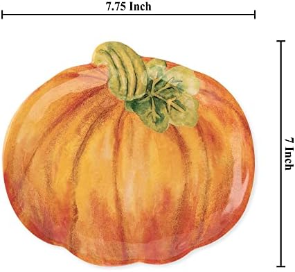 UP Pumpkin-Shaped Melamine Plates - Fall Harvest Theme, BPA-Free, Dishwasher Safe, for Appetizers, Dessert, Snacks, and Thanksgiving, Orange, 7.875 x 7 Inch, Set of 4