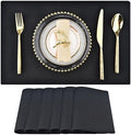 SLKQG Black Faux Linen Placemats Set of 6, Heat Resistant Washable Double Layer Cloth Place Mats for Dining Table, Wrinkle Resistant Linen Textured Farmhouse Kitchen Decor (6, Black)