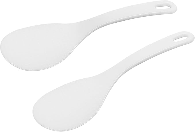 2 Pcs Plastic Kitchen Utensil Set, Non-Stick Serving Scoop and Heat-Resistant Cooker Spatula for Grains, 7.87 Inch (White)