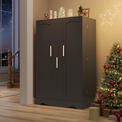 kepptory 47“ Black Kitchen Pantry Cabinet with Pull-Out Drawer