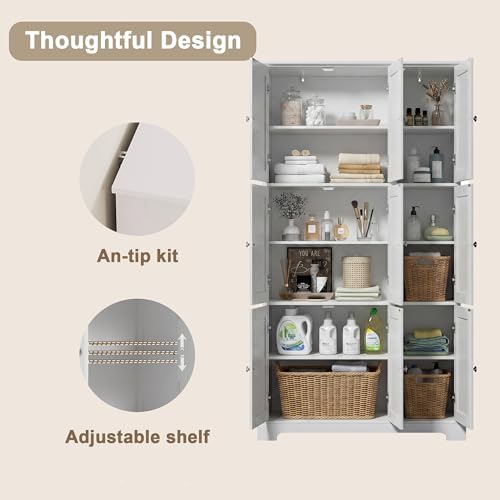 ChooChoo 63.2" Tall Bathroom Storage Cabinet with 9 Doors, Pantry Cabinet
