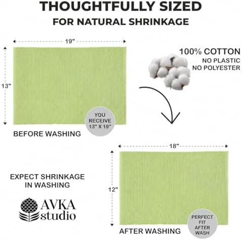 100% Cotton Ribbed Placemats - Set of 4-13 x 19 Inches - Light Lime Green - Everyday Cloth Table Mats - Thick Construction, Washable Reusable Cloth Place Mat - by AVKA Studio