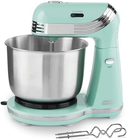 Dash Everyday Stand Mixer - Compact Tilt-Head Stand Mixer for Everyday Recipes - 6-Speed Power with Stainless Steel Bowl - Aqua, 3-Quart