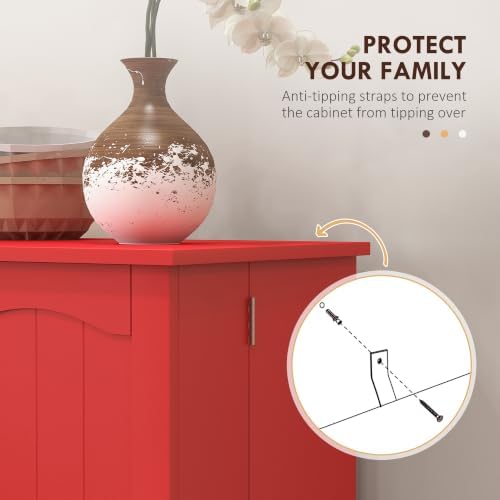HOMCOM 41" Kitchen Pantry Storage Cabinet 12 Door Shelves Red