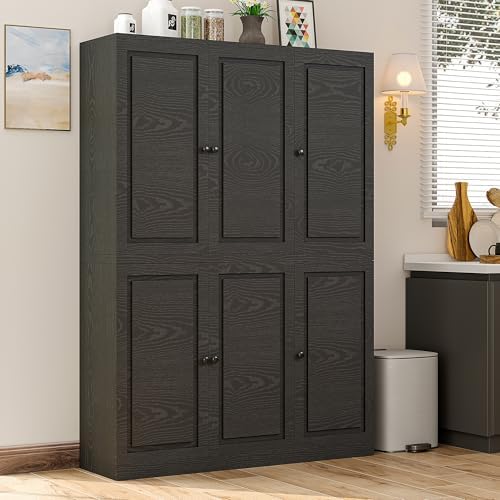 IRONCK Kitchen Pantry Storage Cabinet 47.2" W x 69" H, 6 Doors Large Storage Modern Food Pantries with 8 Shelves and Door Rack, Cupboard for Living Room Dining Room, Black