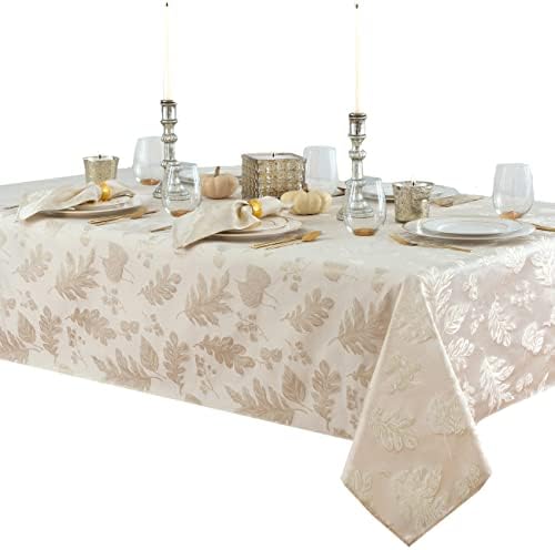 Newbridge Thanksgiving Damask Tablecloth Ivory Gold 52 x 52 Inch Square