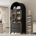 Ball & Cast Arched Kitchen Pantry Cabinet with Glass Door&2 Large Drawers,Modern Farmhouse Kitchen Storage Cabinets W/Adjustable Shelves,Wood Versatile Cupboard for Kitchens,Dining Room,Black,71" Tall