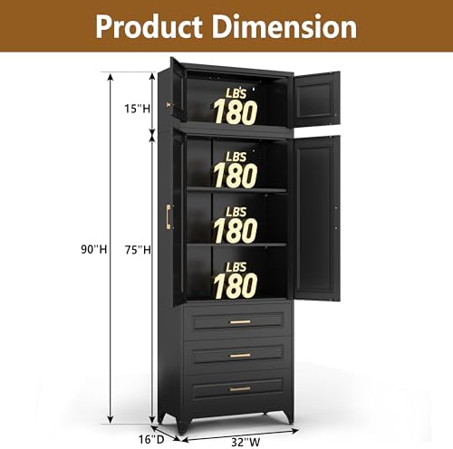 Polup 90" Pantry Cabinet, Tall Metal Storage Cabinet with Doors and Shelves