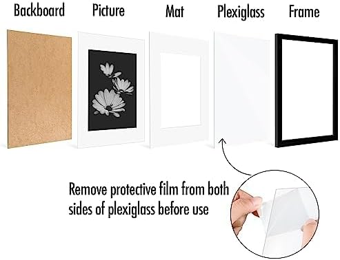 Americanflat 11x14 Picture Frame with Polished Plexiglass - Set of 5 - Use as 8x10 Frame with Mat or Display 11x14 Photo Without Mat - Galleria Collection - Picture Frames for Wall Display - Black