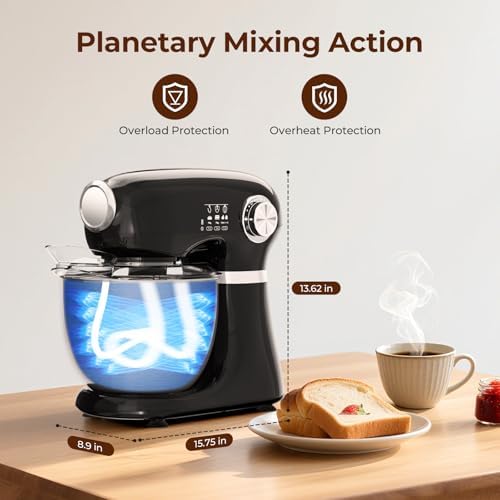 Electactic 5.3 Quart Electric Stand Mixer With 12 Speed, Low Noise, Black