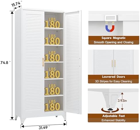 UNICOLY 75" Metal Storage Cabinet, Kitchen Pantry Storage Cabinet with Door
