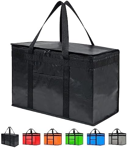 NZ home Insulated Bags for Food Delivery (2XL PRO) Grocery Shopping Cooler Bag, Pizza Delivery, Hot & Cold Catering Tote, Reusable, Foldable & Heavy Duty (Black)