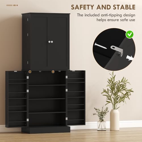 HOMCOM 65" Kitchen Pantry Storage Cabinet 16 Door Shelves Black
