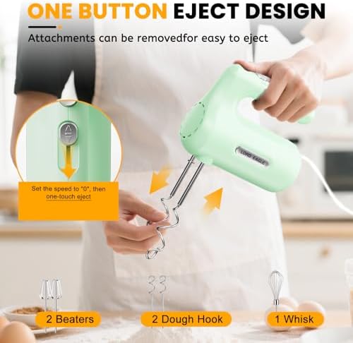 5-Speed Small Hand Mixer Electric, 300W Compact Portable, Green