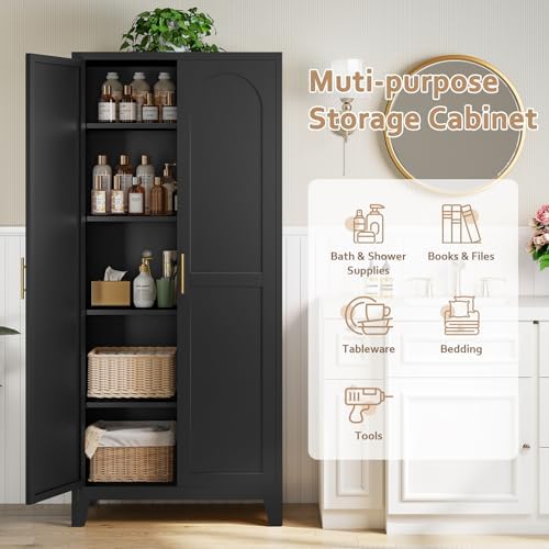 Zevemomo 71" Metal Pantry Cabinet with 4 Adjustable Shelves and 2 Doors