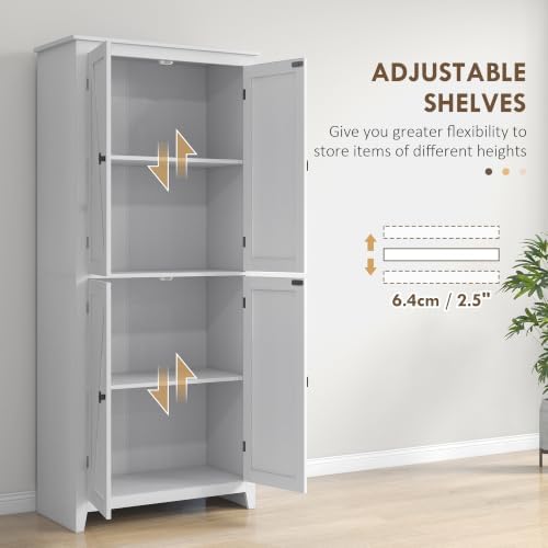 HOMCOM 72" Freestanding Kitchen Pantry Cabinet, Farmhouse 4-Door White