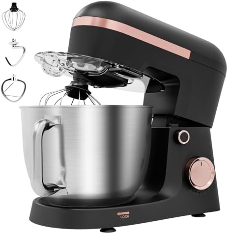 6.5 Qt 10-Speed Tilt-Head Stand Mixer with Dough Hook, Whisk, Beater & Splash Guard, Electric Kitchen Mixer for Baking, Cakes, Bread, and Home Cooking (Black)